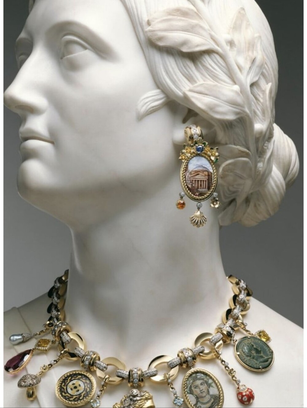 Antique-Style Yellow Cameo Drop Earrings with Red and Turquoise Accents - Picture 3 of 6